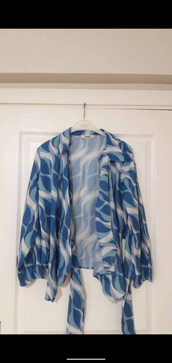 Mavi Bağlamalı Uzun Kollu Kadın Gömlek - Görsel 2