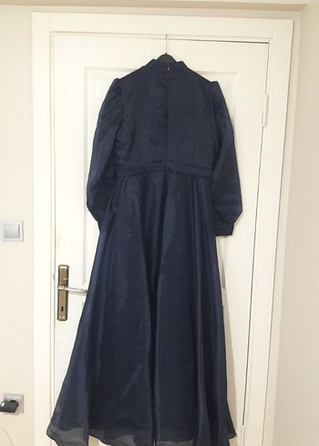 Koyu Lacivert Uzun Kollu Uzun Elbise - Görsel 8