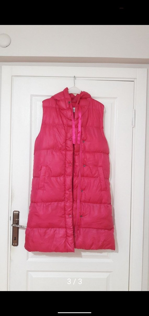 Pembe Uzun Kapüşonlu Kadın Yelek - Görsel 3