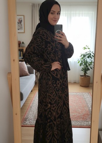 Kahverengi Desenli Elbise - Görsel 2