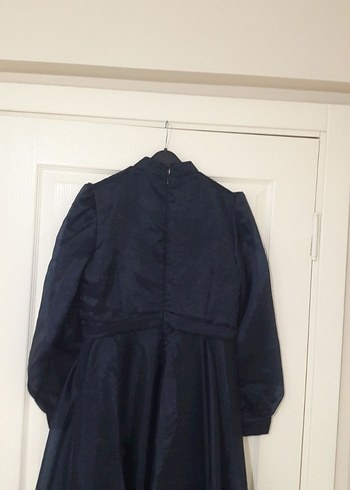 Lacivert Yüksek Yakalı Uzun Abiye Elbise - Görsel 6