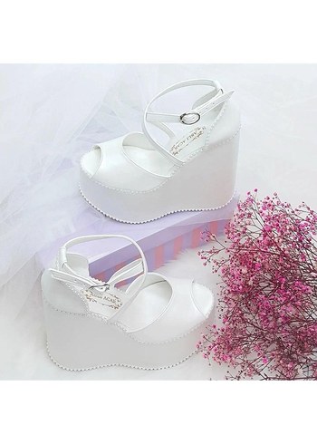 Beyaz Kadın Dolgu Topuklu Platform Ayakkabı 15 cm - Görsel 3