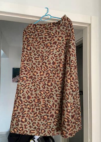 Kadın Leopar Desenli Uzun Salaş Etek