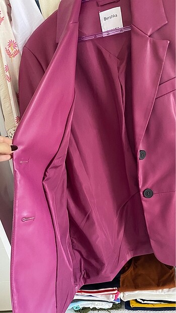 xs Beden pembe Renk BERSHKA DERİ BLAZER