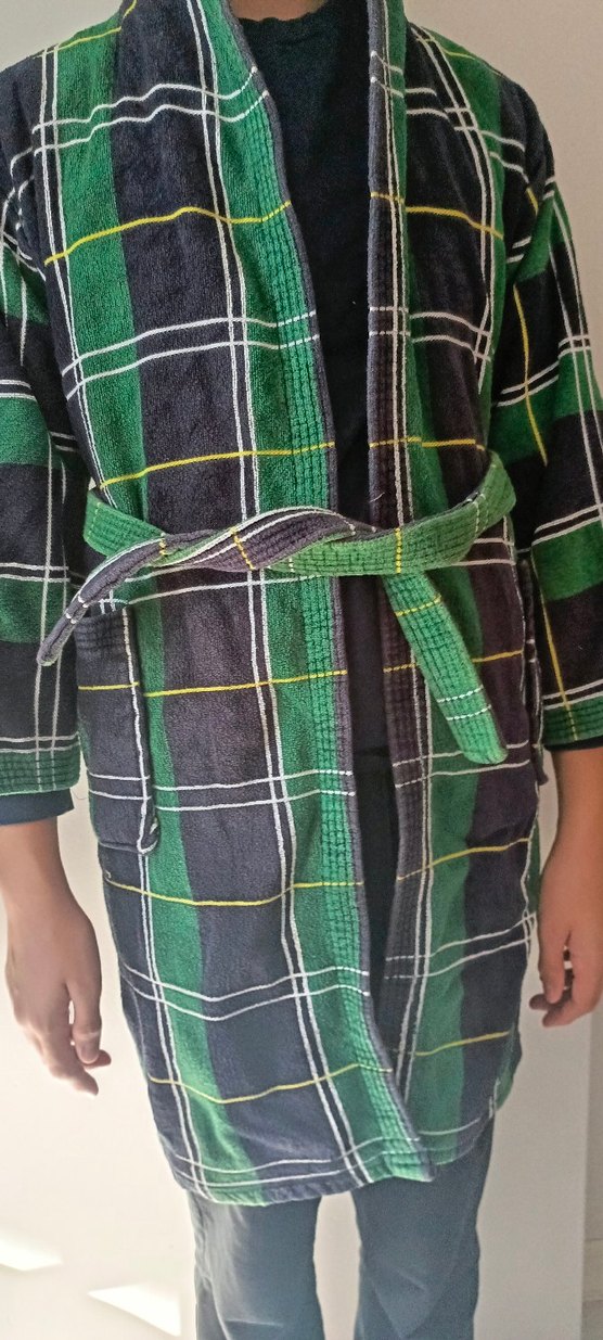 Çocuklar için Çok Renkli Kareli Bornoz - Görsel 3