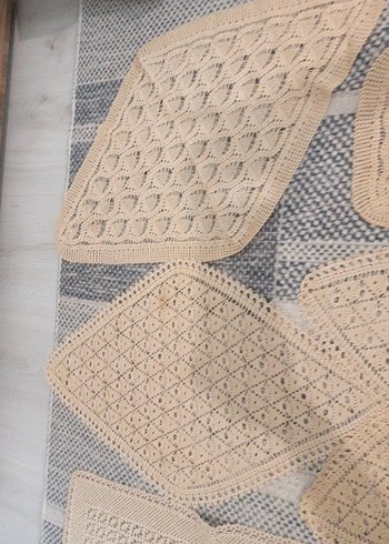 Bohem Tarzda El Örgüsü Bej Dekoratif Örtüler - Görsel 3