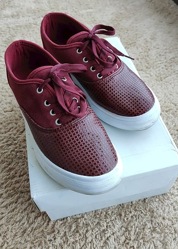36 Beden bordo Renk Bordo Kadın Spor Ayakkabı Velcro Bantlı
