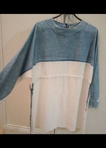 Kadın mavi Beyaz Salaş Denim Tunik - Görsel 5