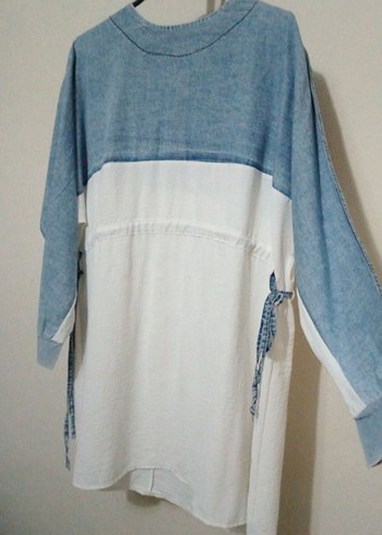 Kadın mavi Beyaz Salaş Denim Tunik - Görsel 6