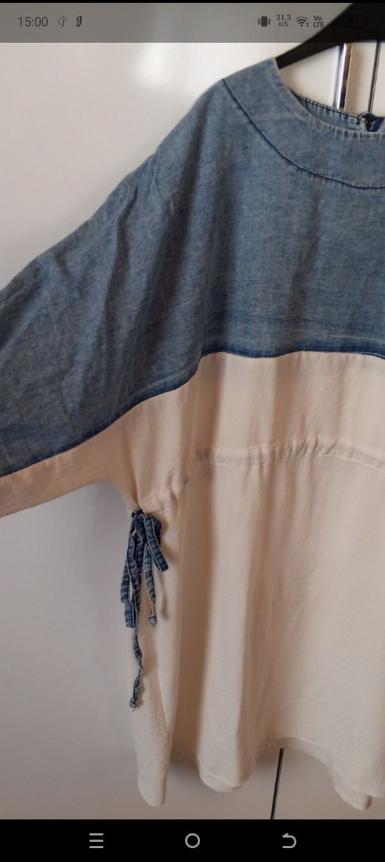 Kadın mavi Beyaz Salaş Denim Tunik - Görsel 2