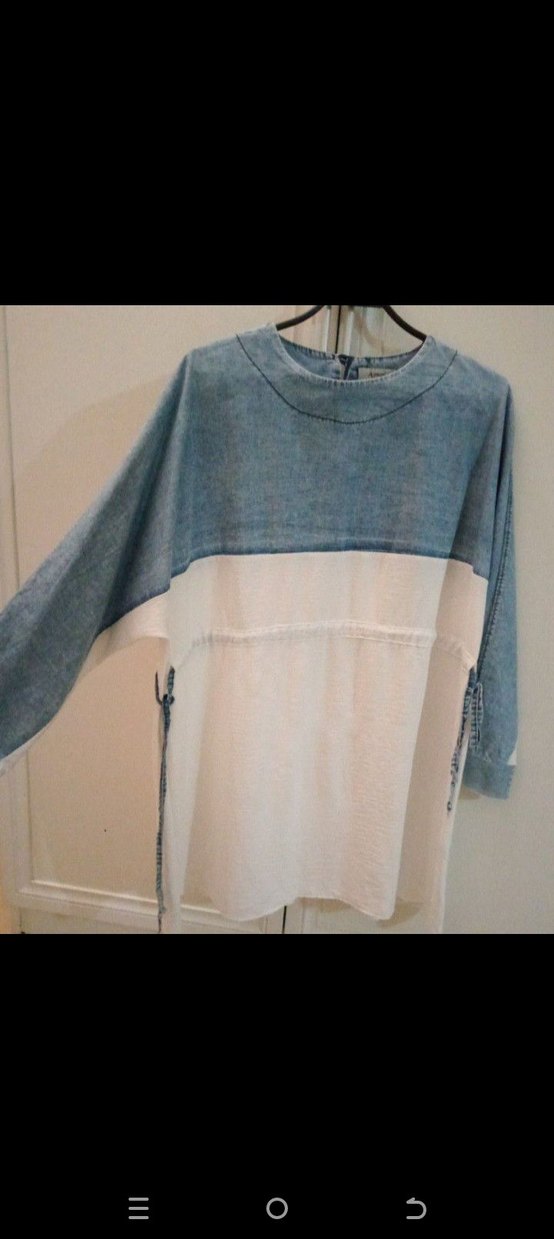 Kadın mavi Beyaz Salaş Denim Tunik - Görsel 5