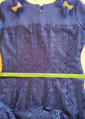 Uzun Kollu Koyu Mavi Abiye Elbise - Görsel 5