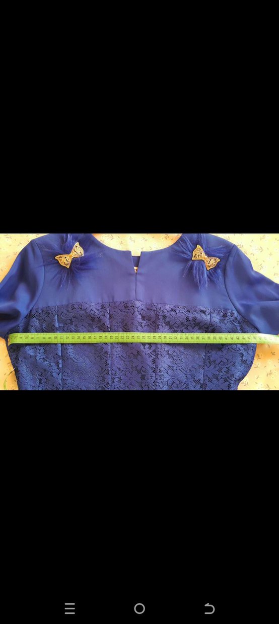 Uzun Kollu Koyu Mavi Abiye Elbise - Görsel 4