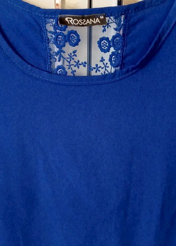 Dantel Detaylı Lacivert Kısa Kollu Bluz - Görsel 2