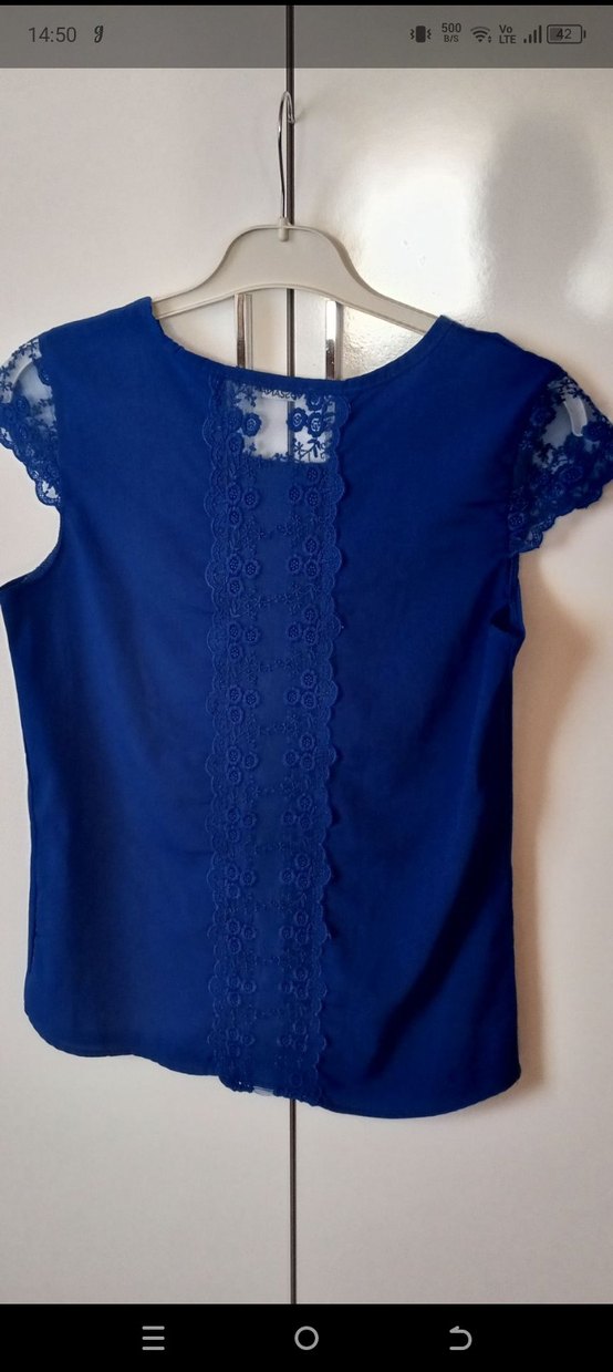 Dantel Detaylı Lacivert Kısa Kollu Bluz - Görsel 3