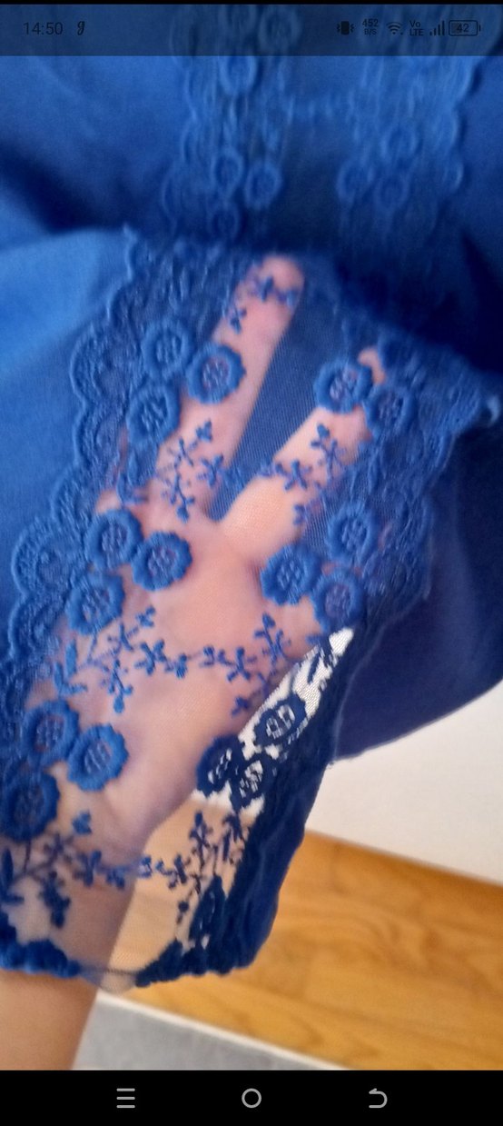 Dantel Detaylı Lacivert Kısa Kollu Bluz - Görsel 4