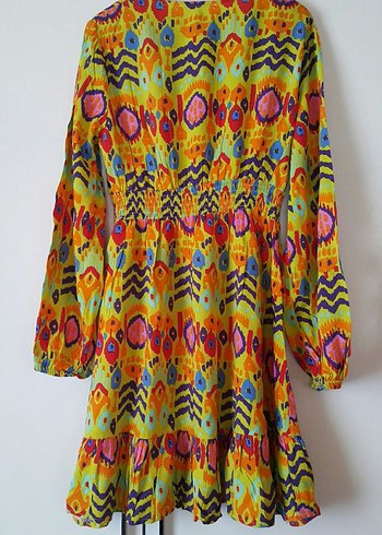 Renkli Bohem Uzun Kollu kısa Elbise - Görsel 2