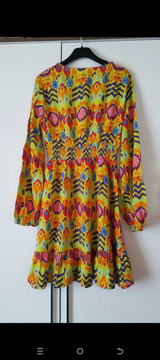 Renkli Bohem Uzun Kollu kısa Elbise - Görsel 2