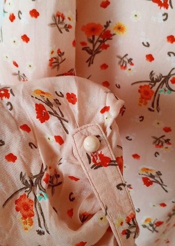 Uzun Kollu Pembe Çiçek Desenli Bohem Tunik - Görsel 2