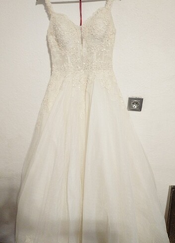 Gelinlik A kesim beyaz yeni model tarlatanı var kabarık - Görsel 16