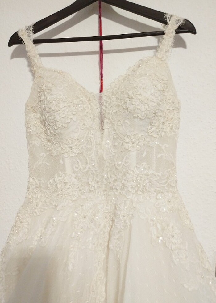 Gelinlik A kesim beyaz yeni model tarlatanı var kabarık - Görsel 4