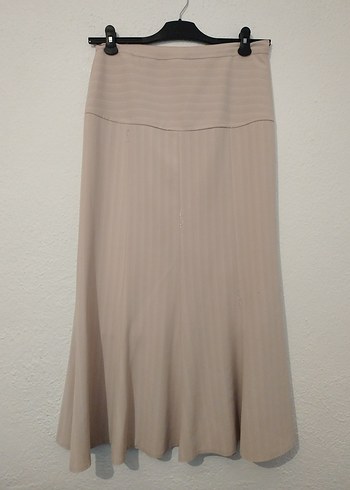 Bej Kadın Uzun Pilili Keten Etek - Görsel 3