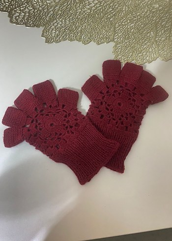 Bordo Dantel Detaylı Bohem Parmaksız Eldiven - Görsel 4