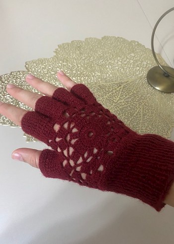 Bordo Dantel Detaylı Bohem Parmaksız Eldiven - Görsel 2