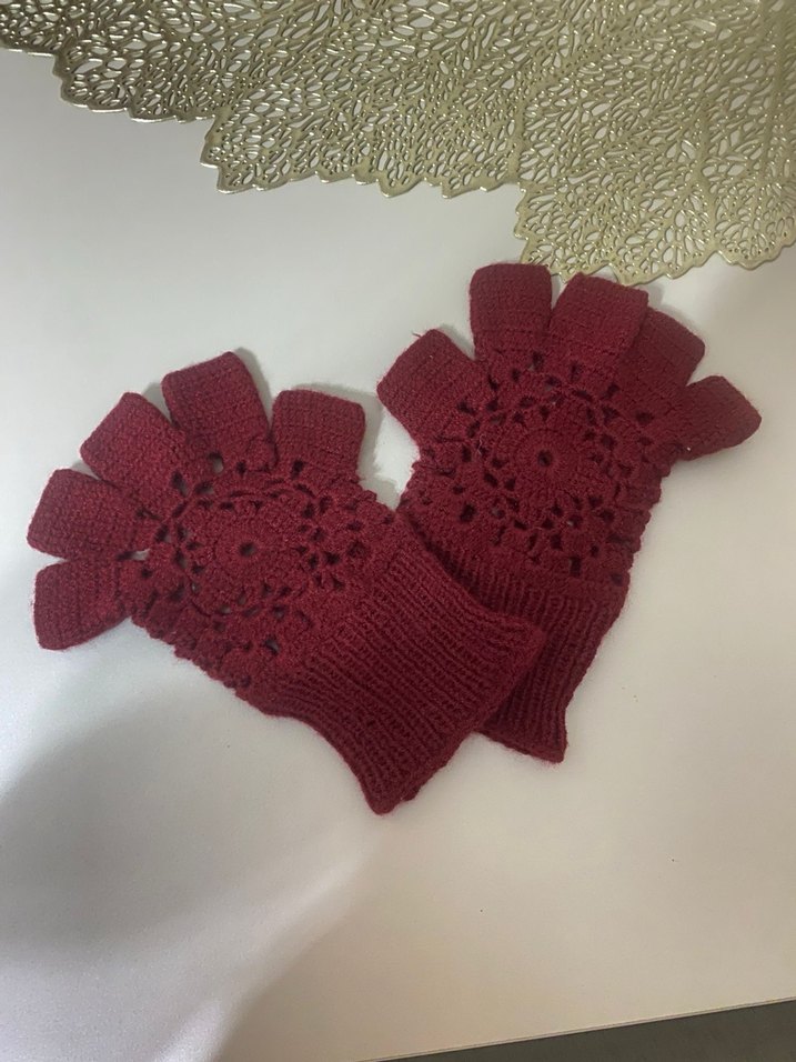 Bordo Dantel Detaylı Bohem Parmaksız Eldiven - Görsel 4