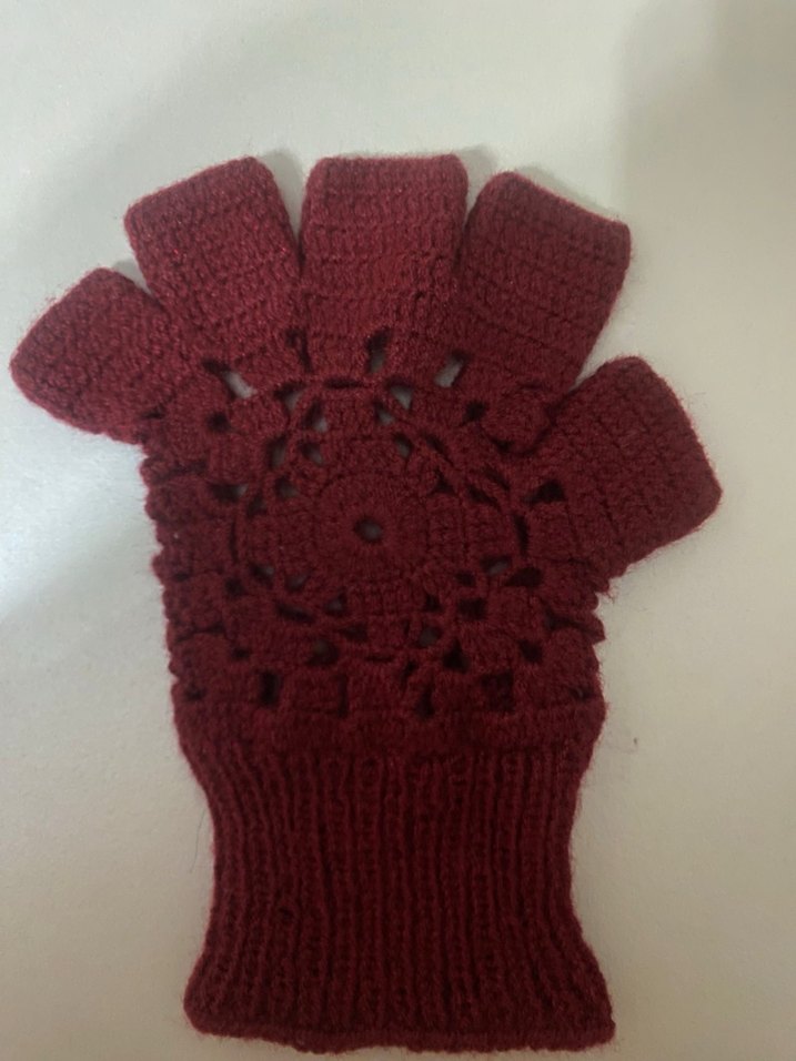 Bordo Dantel Detaylı Bohem Parmaksız Eldiven - Görsel 3