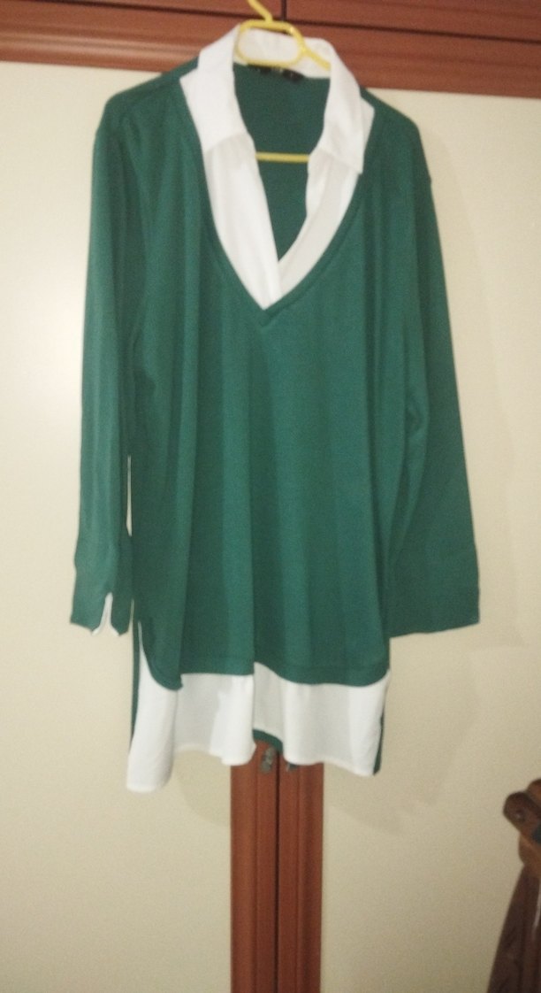 V Yaka Yeşil Midi Tunik - Görsel 2