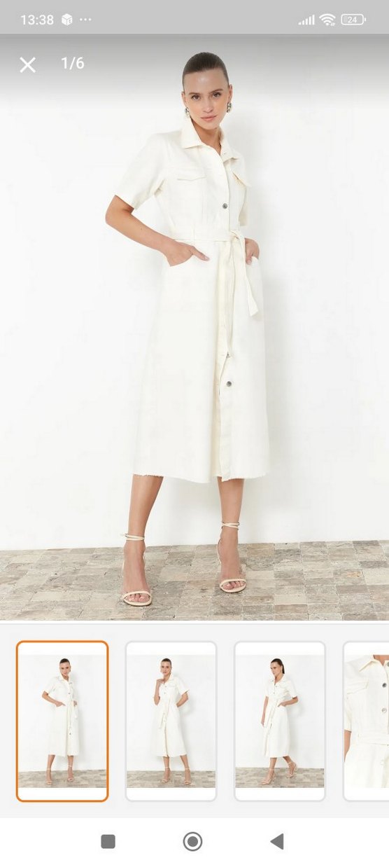 Kemerli Beyaz Midi Kadın Elbise - Görsel 4