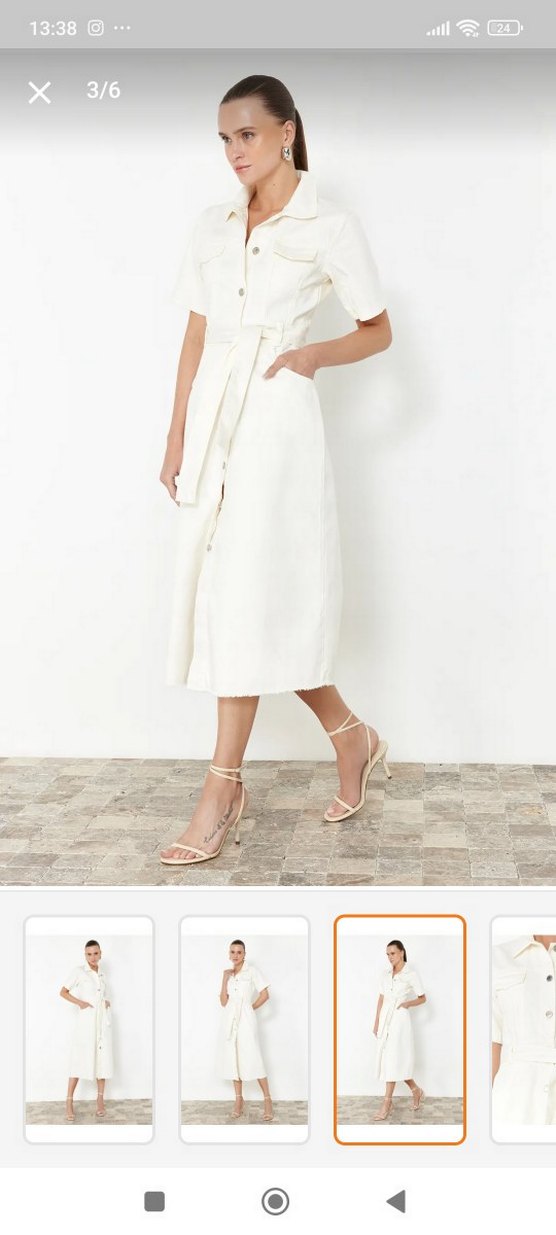 Kemerli Beyaz Midi Kadın Elbise - Görsel 3