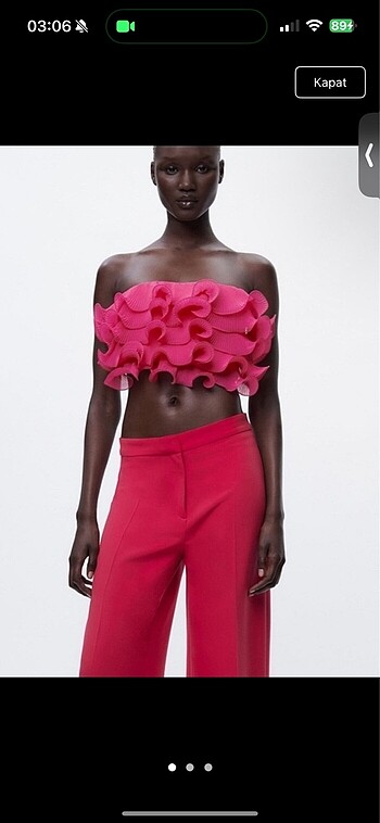 Zara fuşya volanlı crop