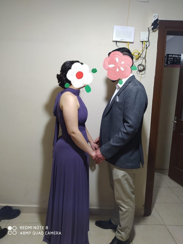 Mor Drapeli Uzun Halter Yaka Abiye Elbise - Görsel 3