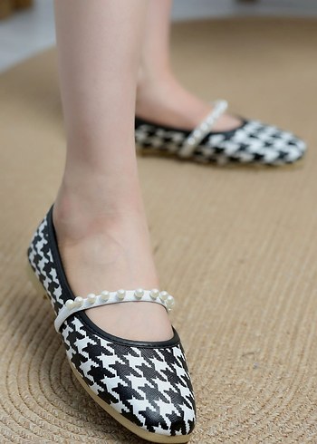 Tokalı Kazayağı Desenli Stiletto Topuklu Kadın Babet - Görsel 5