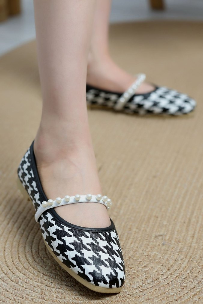 Tokalı Kazayağı Desenli Stiletto Topuklu Kadın Babet - Görsel 5