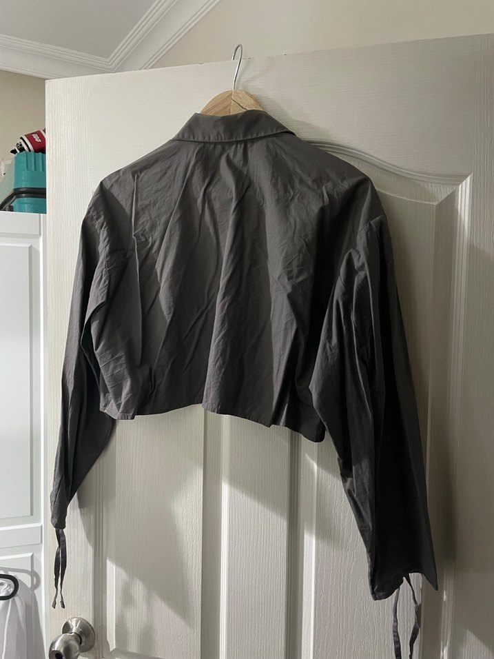 Gri oversıze Uzun Kollu Kadın Gömlek - Görsel 3