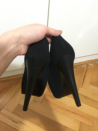 Markasız Ürün Platform topuklu süet siyah şık gece ayakkabısı 