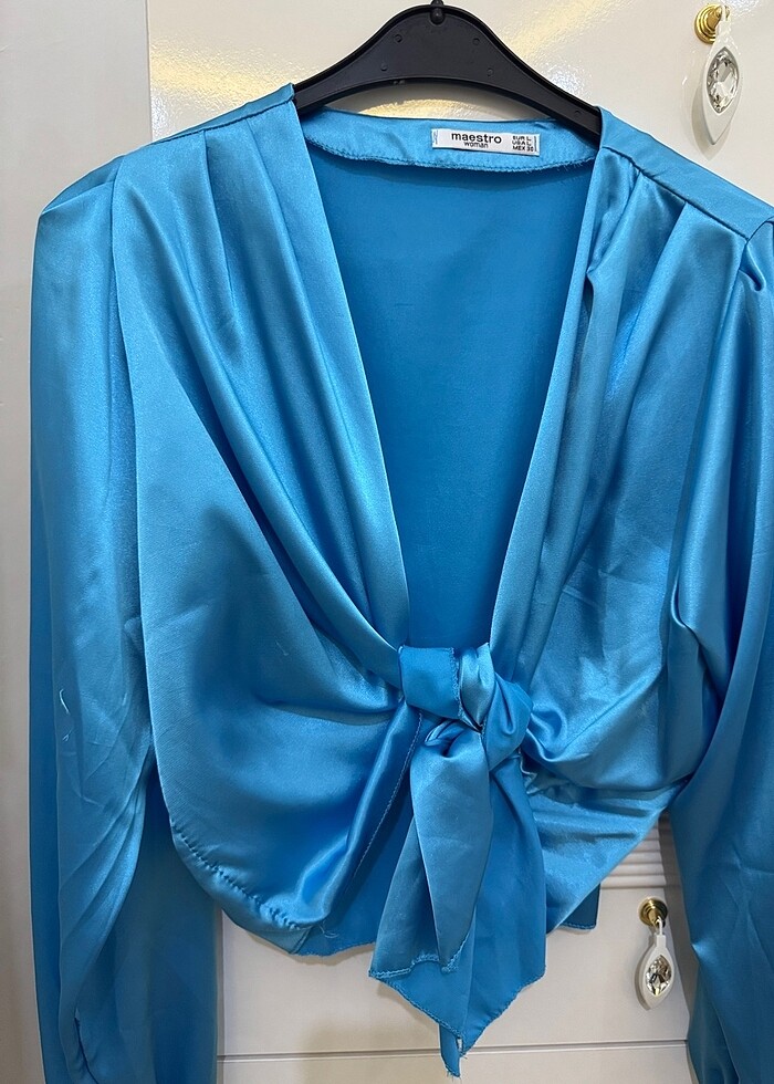 Saten mavi bağlamalı - Görsel 3