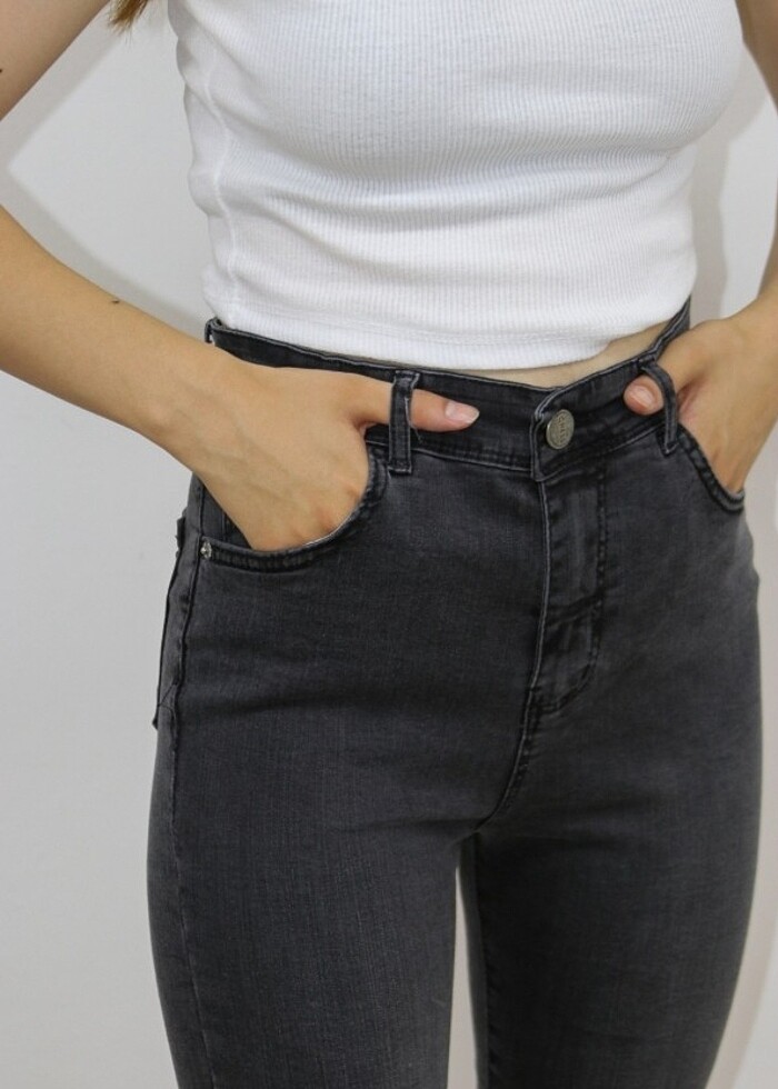 Siyah Bayan Kot Pantolon Dar Paça Likralı - Görsel 2