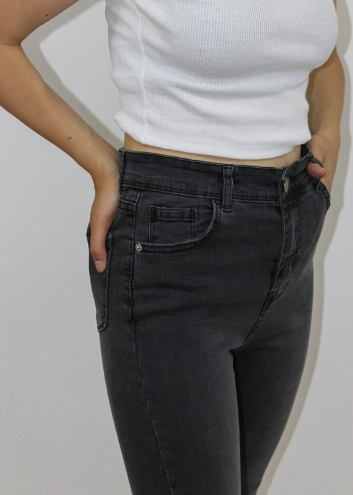 Siyah Bayan Kot Pantolon Dar Paça Likralı - Görsel 2