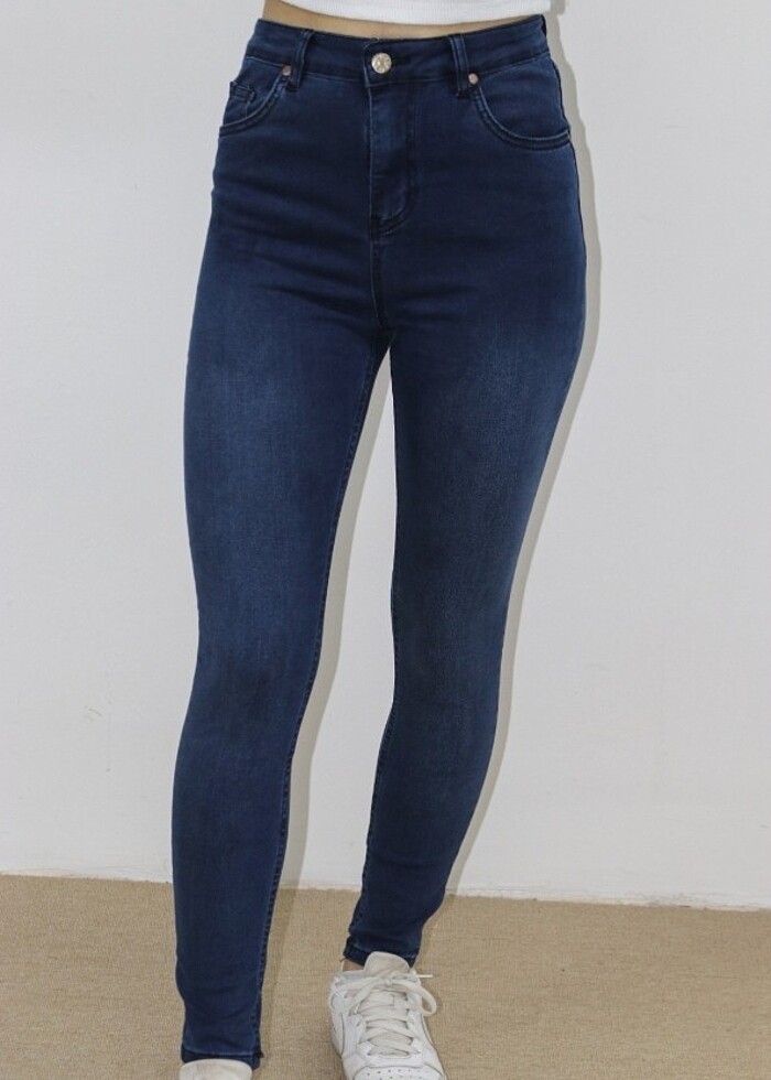 Mavi Düz Bayan Kot Pantolon Dar Likralı - Görsel 4