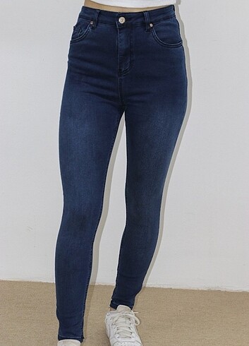 Mavi Düz Bayan Kot Pantolon Dar Likralı - Görsel 4