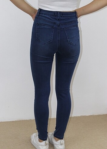 Mavi Düz Bayan Kot Pantolon Dar Likralı - Görsel 5
