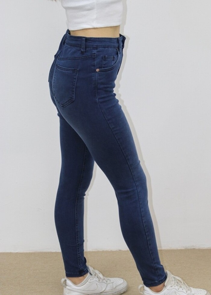 Mavi Düz Bayan Kot Pantolon Dar Likralı - Görsel 2