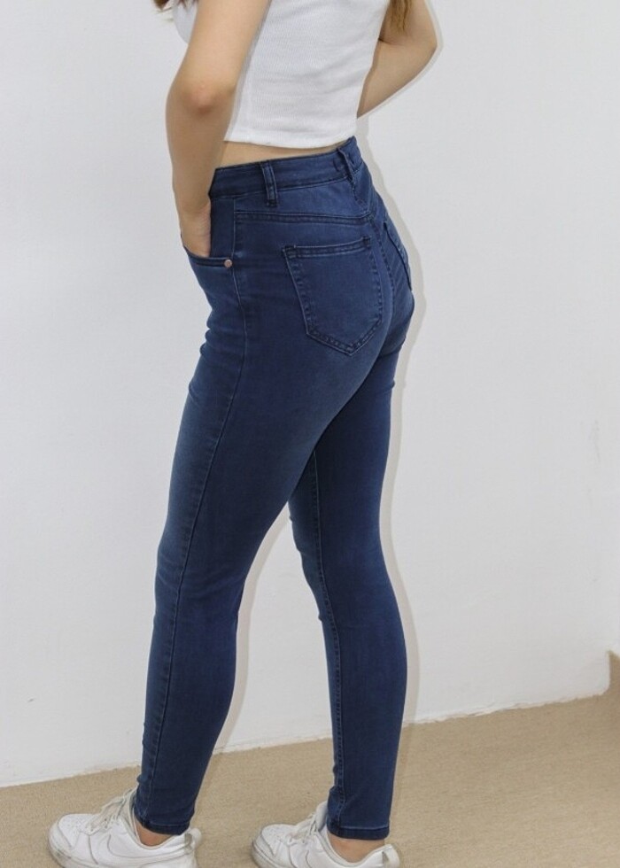 Mavi Düz Bayan Kot Pantolon Dar Likralı - Görsel 3