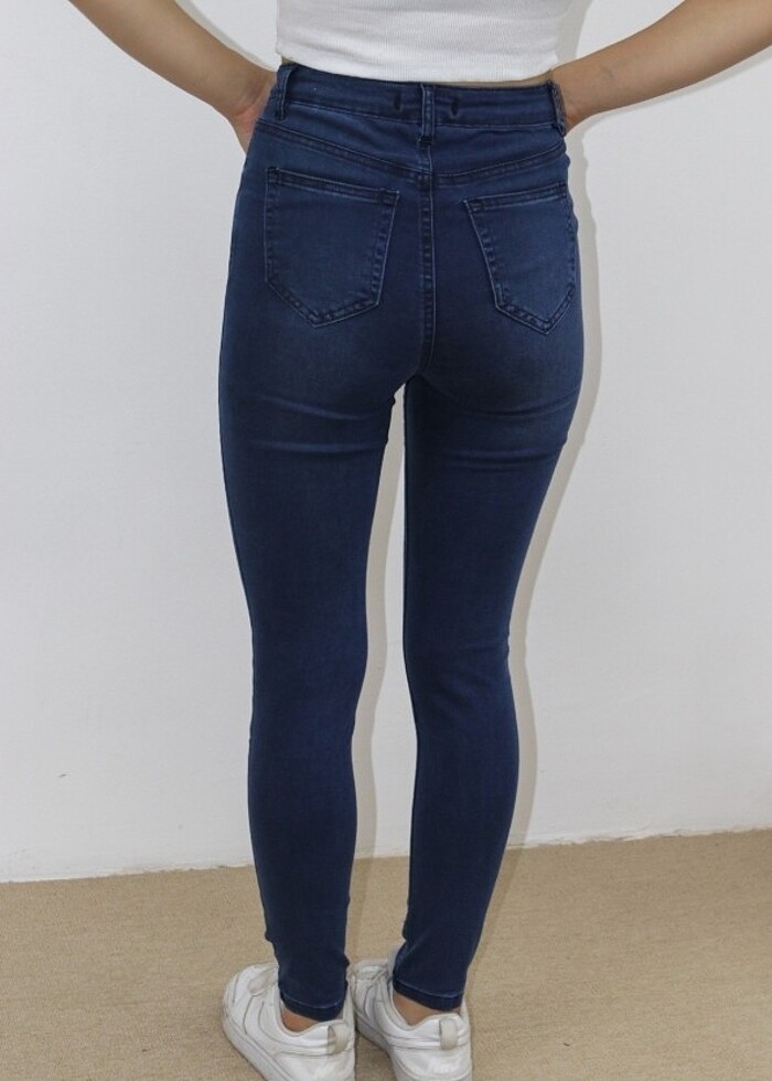 Mavi Düz Bayan Kot Pantolon Dar Likralı - Görsel 5
