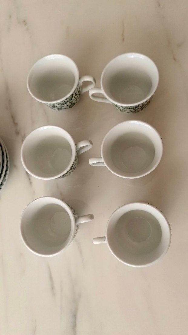 Gri Çiçek Desenli Beyaz Porselen Fincan Takımı - Görsel 3