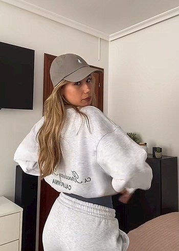 Gri Baskılı Uzun Kollu Kadın Sweatshirt - Görsel 3